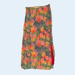 Urban Outfitters Floral Midi Skirt in Pink and Orange
